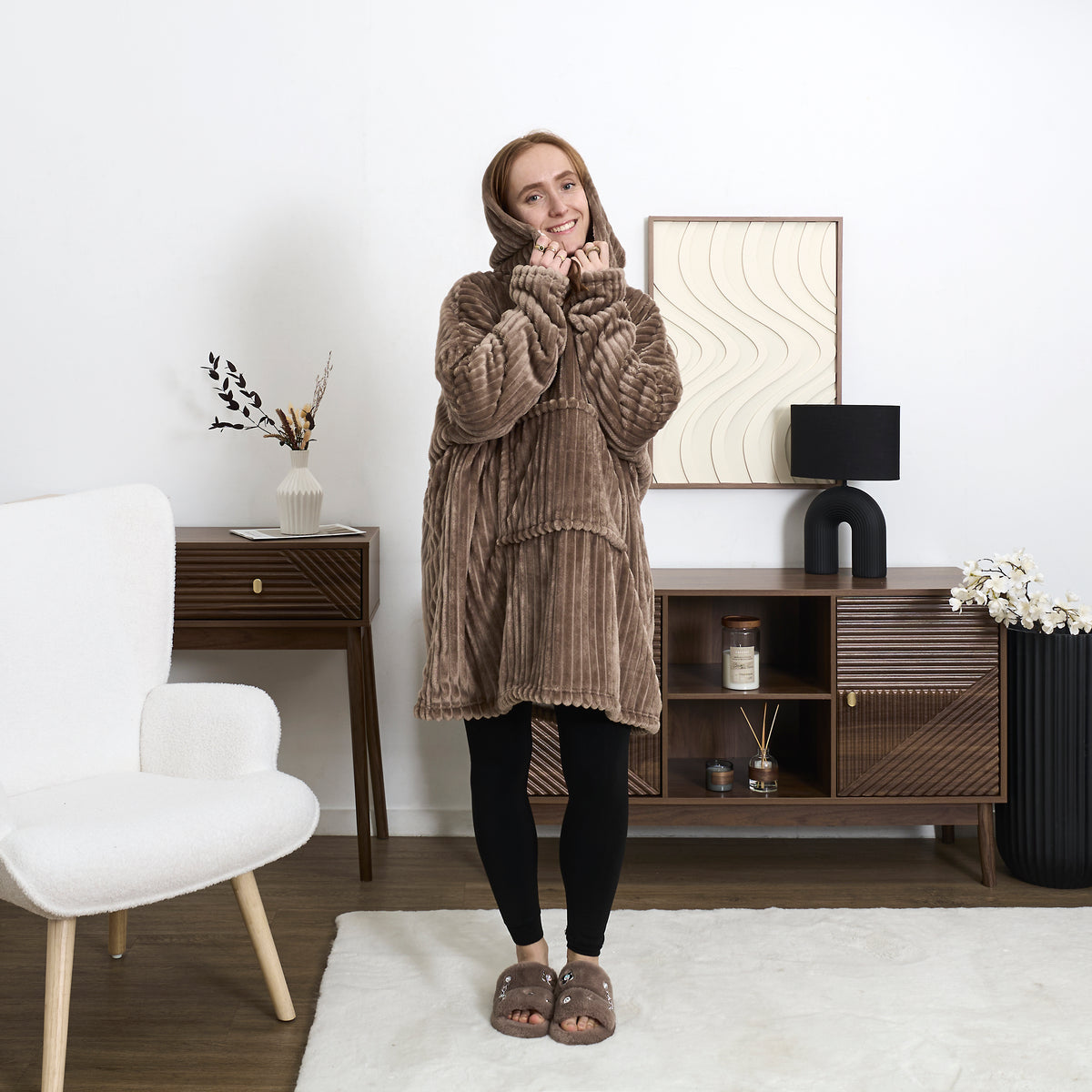 SWEAT XXL COCOON COTELE A CAPUCHE TAUPE