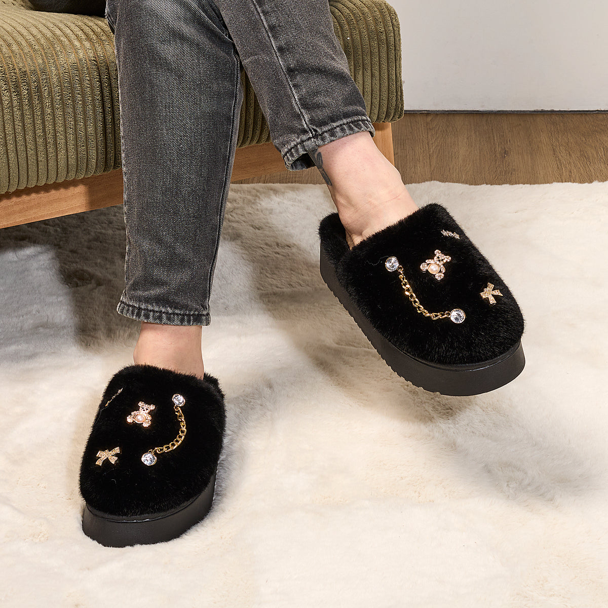 CHAUSSONS LUXURY GLAMS CHARMS NOIR T39 40