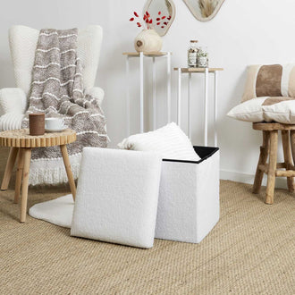 COFFRE POUF PLIABLE BOUCLETTE BLANC