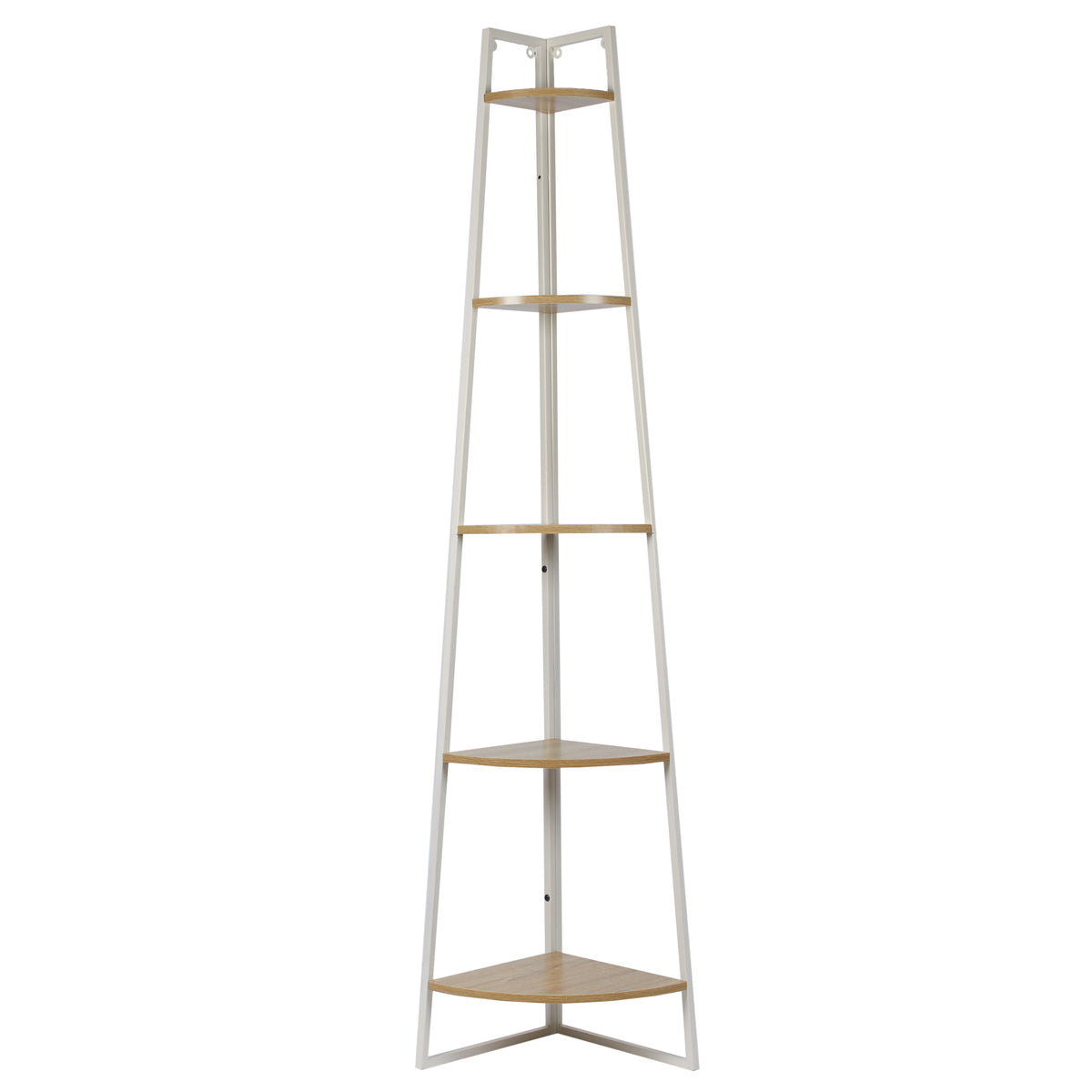 ETAGERE ANGLE 5 NIVEAUX BOIS ET METAL BLANC