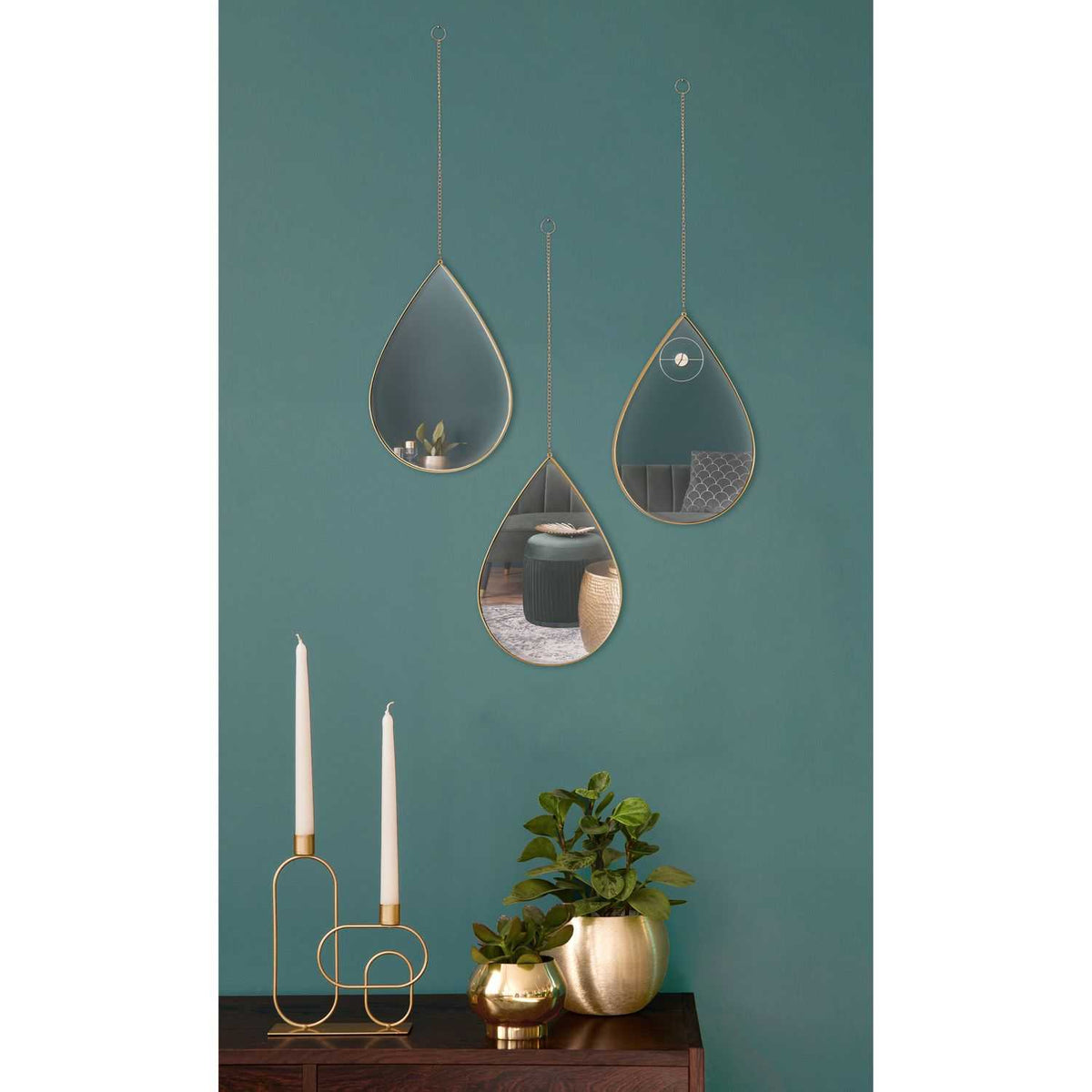 MIROIR DECO GOUTTE SUSPENDU DORE SIXTE -  LOT DE 3