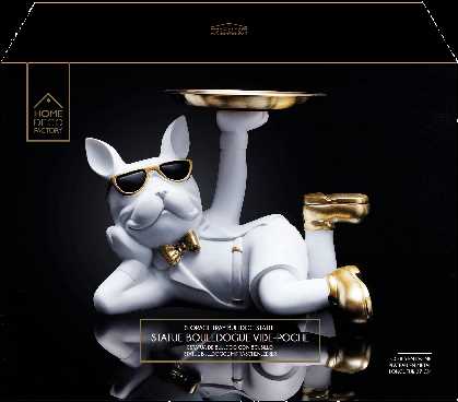 STATUE DECO BULLDOG BLANC VIDE POCHE