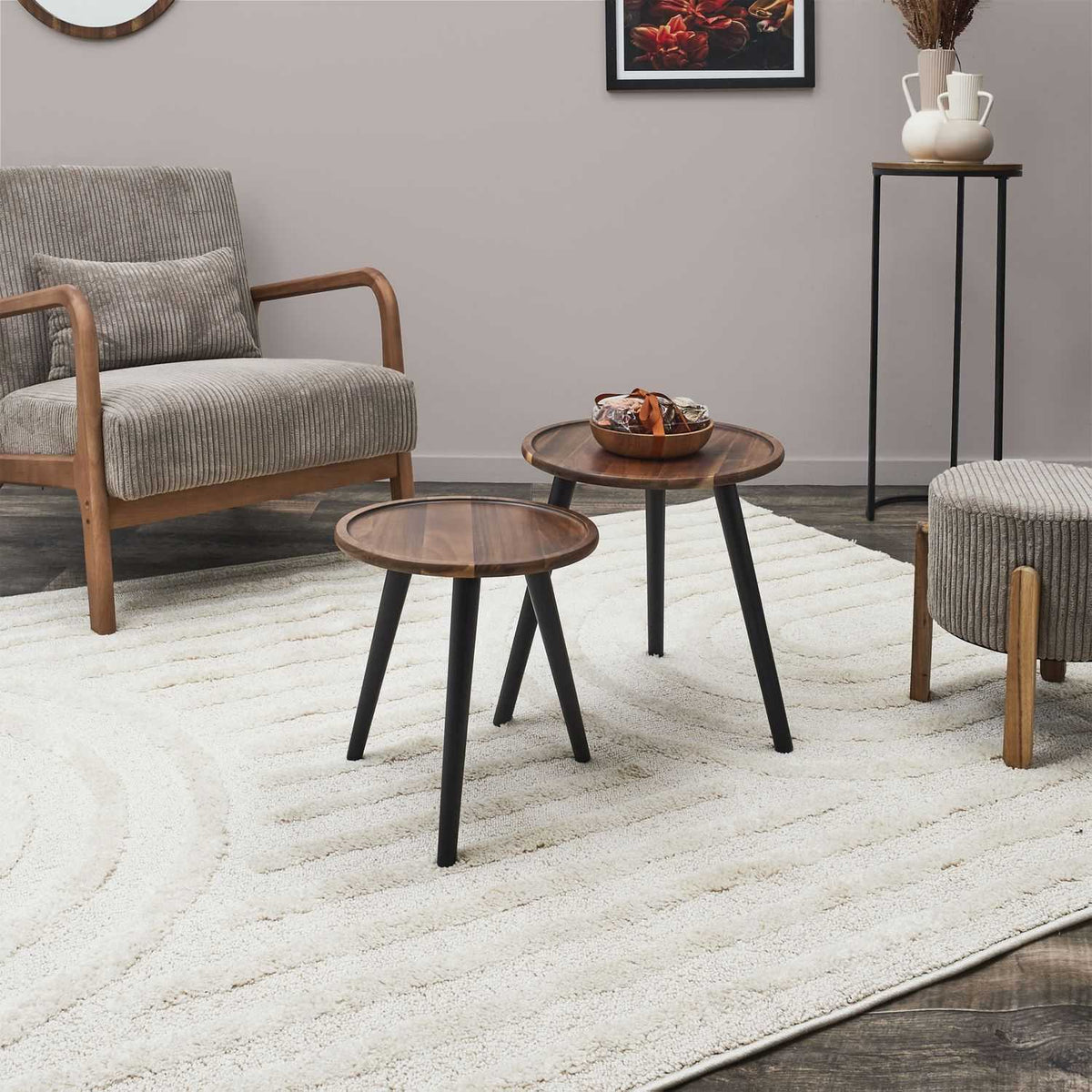 TABLE GIGOGNE ROND ACACIA - LOT DE 2