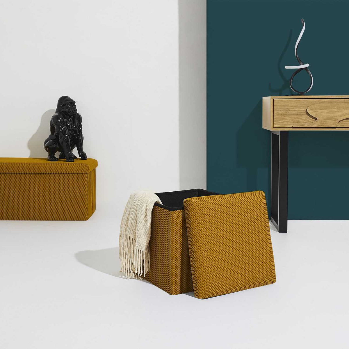 COFFRE POUF PLIABLE ATOME JAUNE