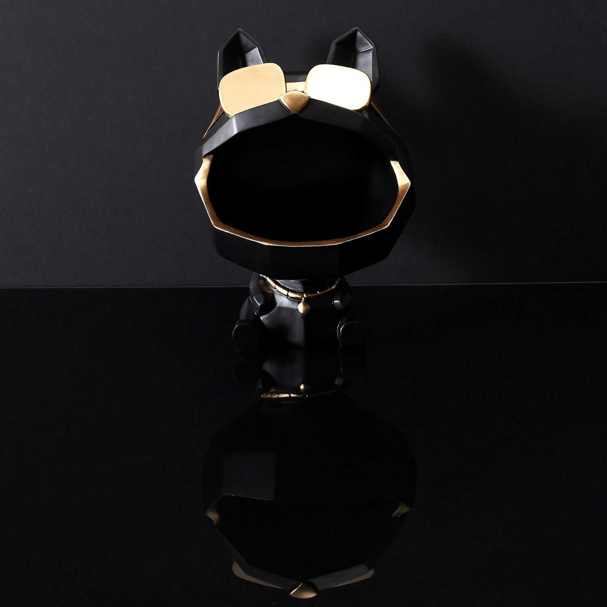 SCULPTURE CHIEN A LUNETTES NOIR VIDE POCHE