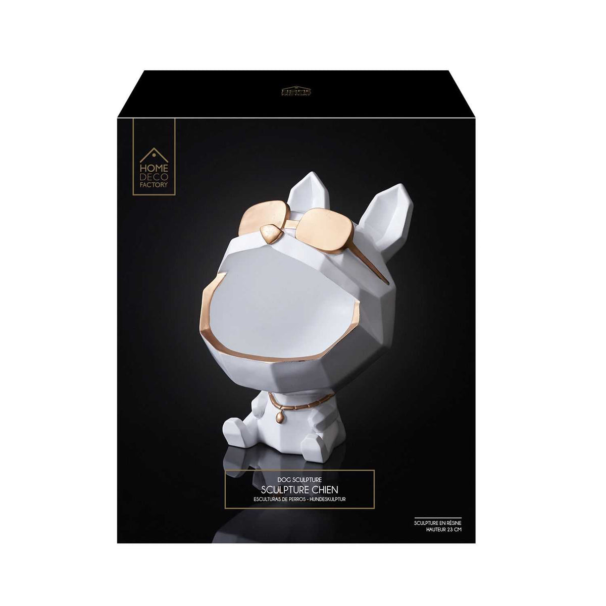 SCULPTURE CHIEN A LUNETTES BLANC VIDE POCHE