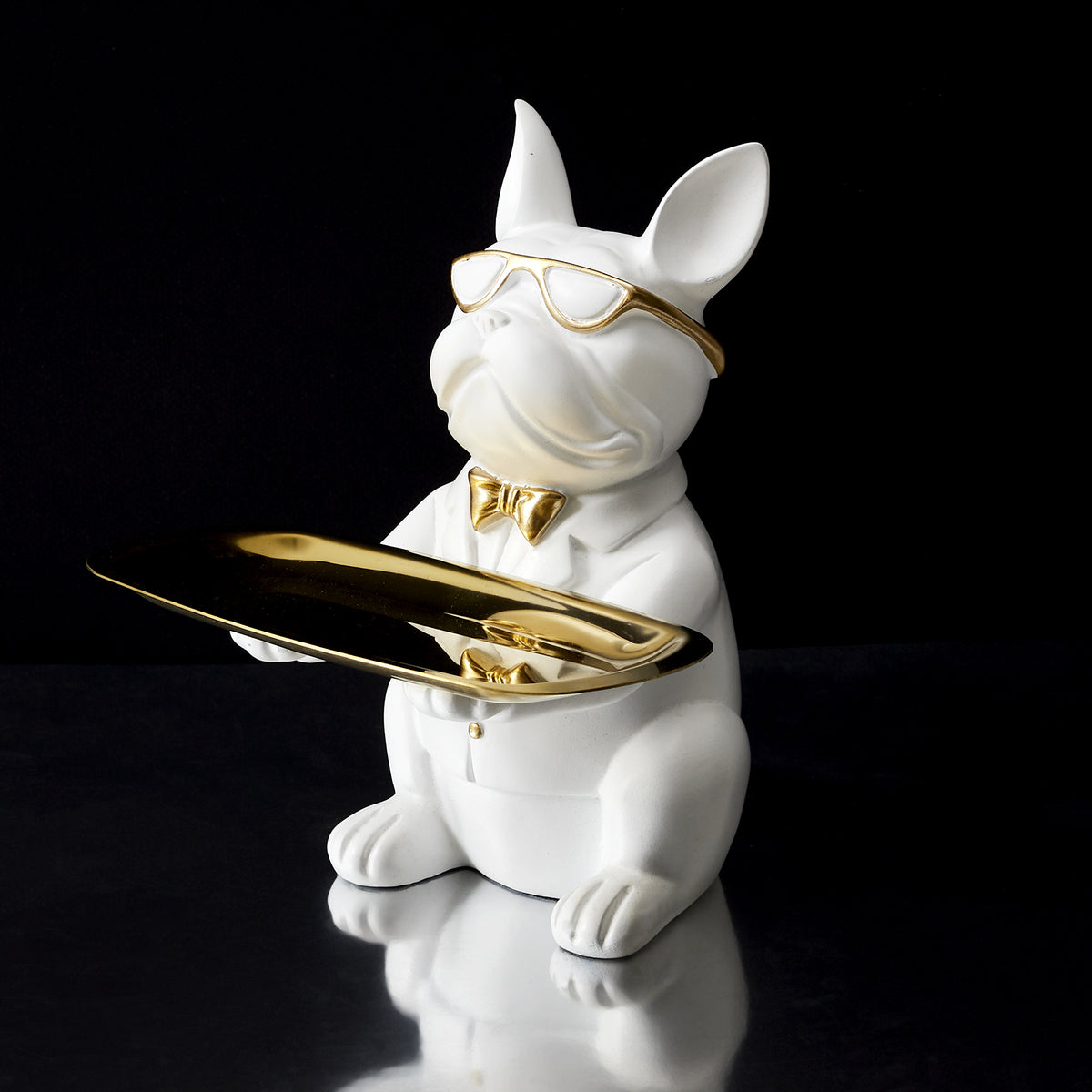 SCULPTURE DECO BULLDOG BLANC VIDE POCHE 23CM