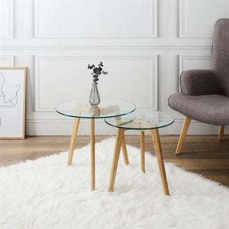 TABLE GIGOGNE EN VERRE TREMPE PLATEAU ROND X2