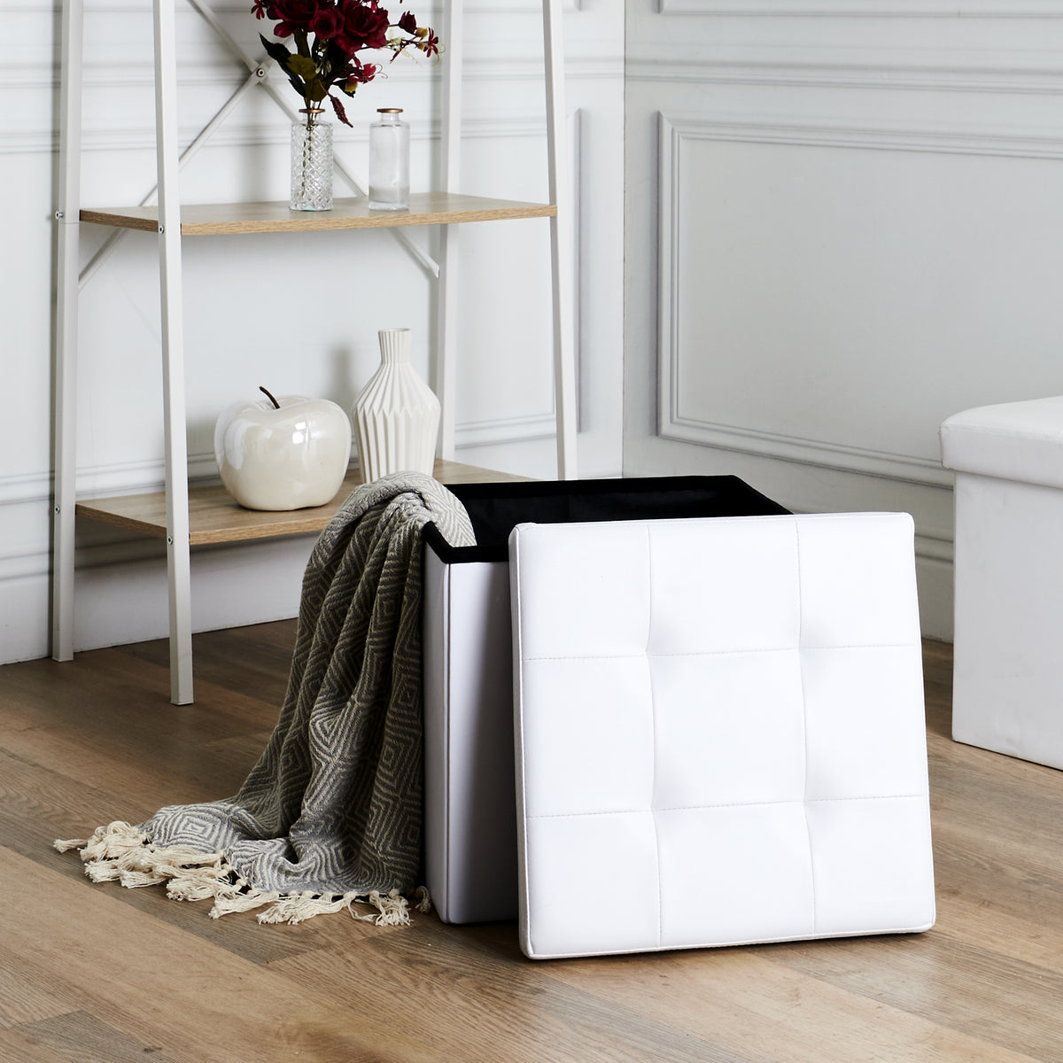 COFFRE POUF PLIABLE PU BLANC