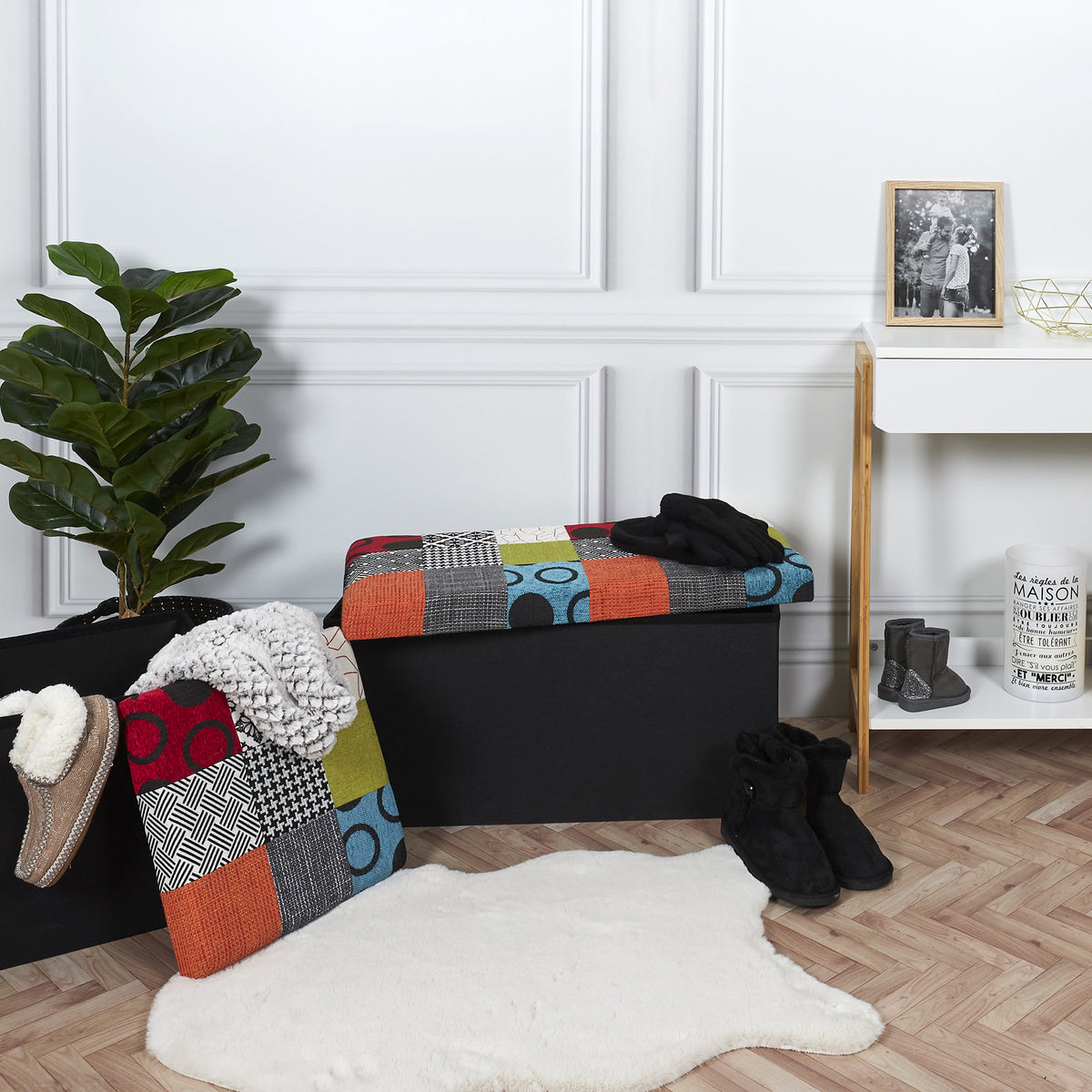 COFFRE POUF PLIABLE PATCHWORK
