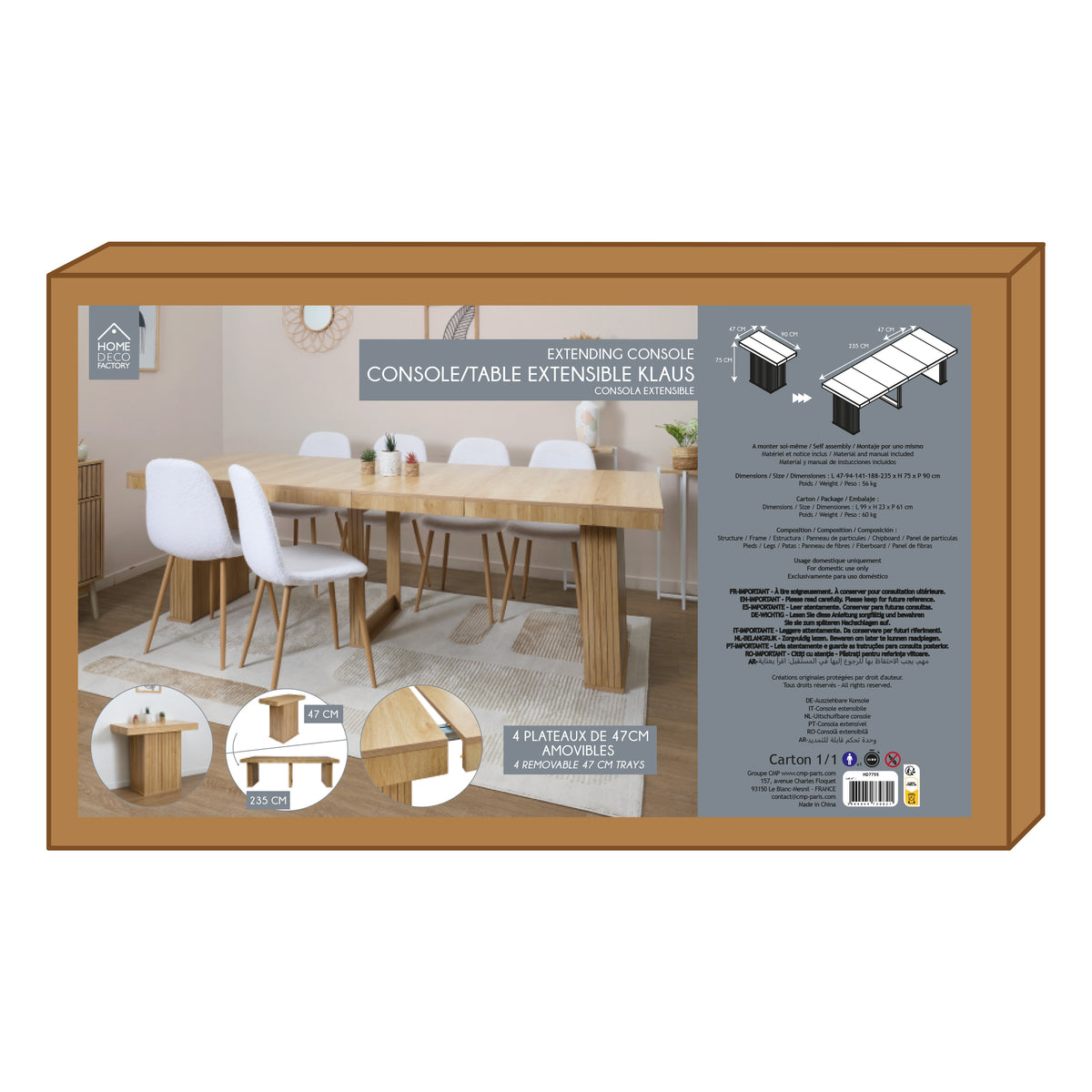 CONSOLE TABLE EXTENSIBLE 47X90 A 235CM KLAUS