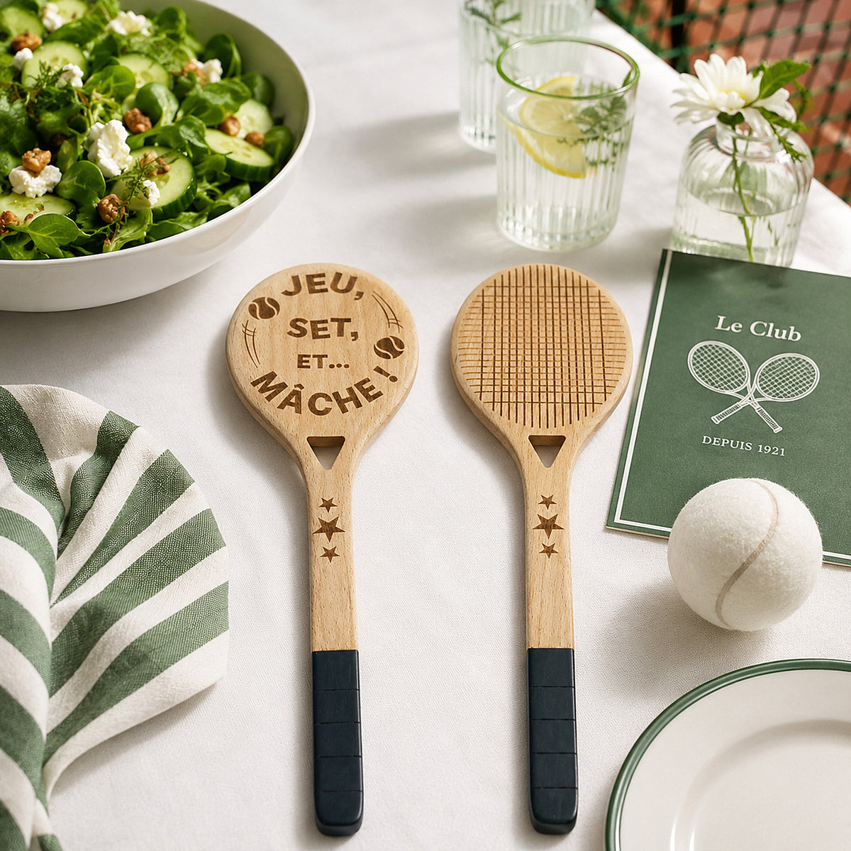 SET DE COUVERT A SALADE EN FORME DE RAQUETTE