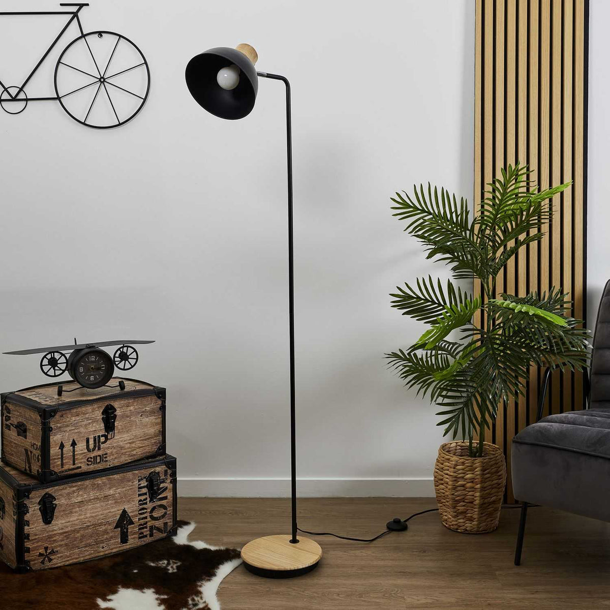 LAMPADAIRE METAL NOIRE BOIS