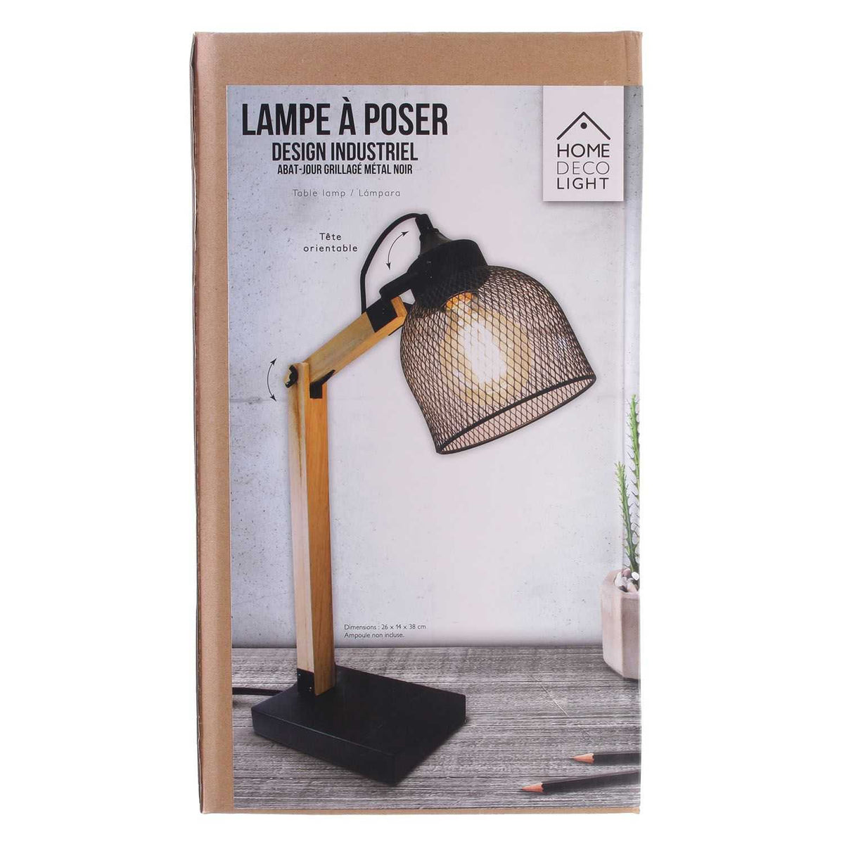 LAMPE A POSER GRILLE METAL NOIR BOIS