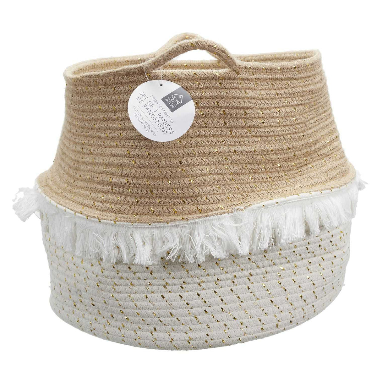 PANIER RANGEMENT A FRANGE ET FIBRE DORE -  LOT DE 3